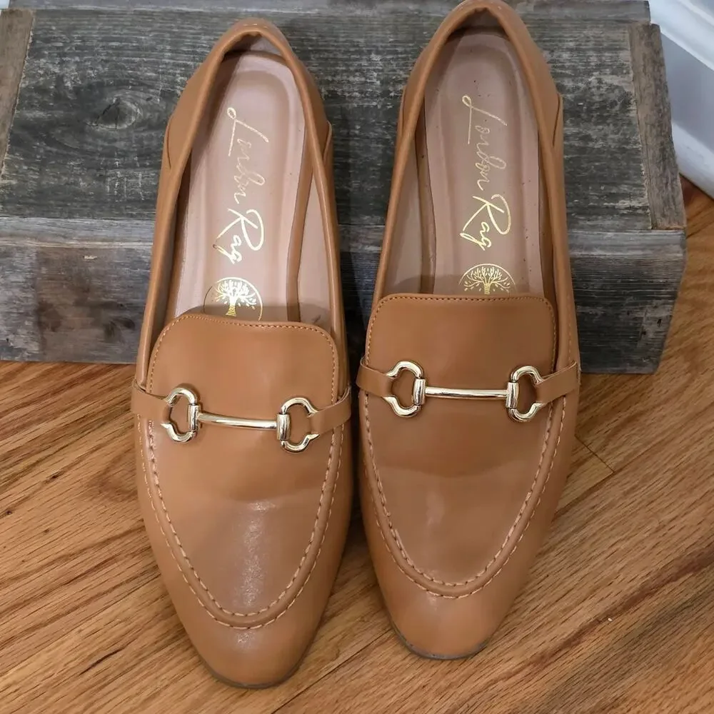 London Rag Tan Horsebit Loafers Pointed Toe Flat Slip On Shoes Size 9-9.5